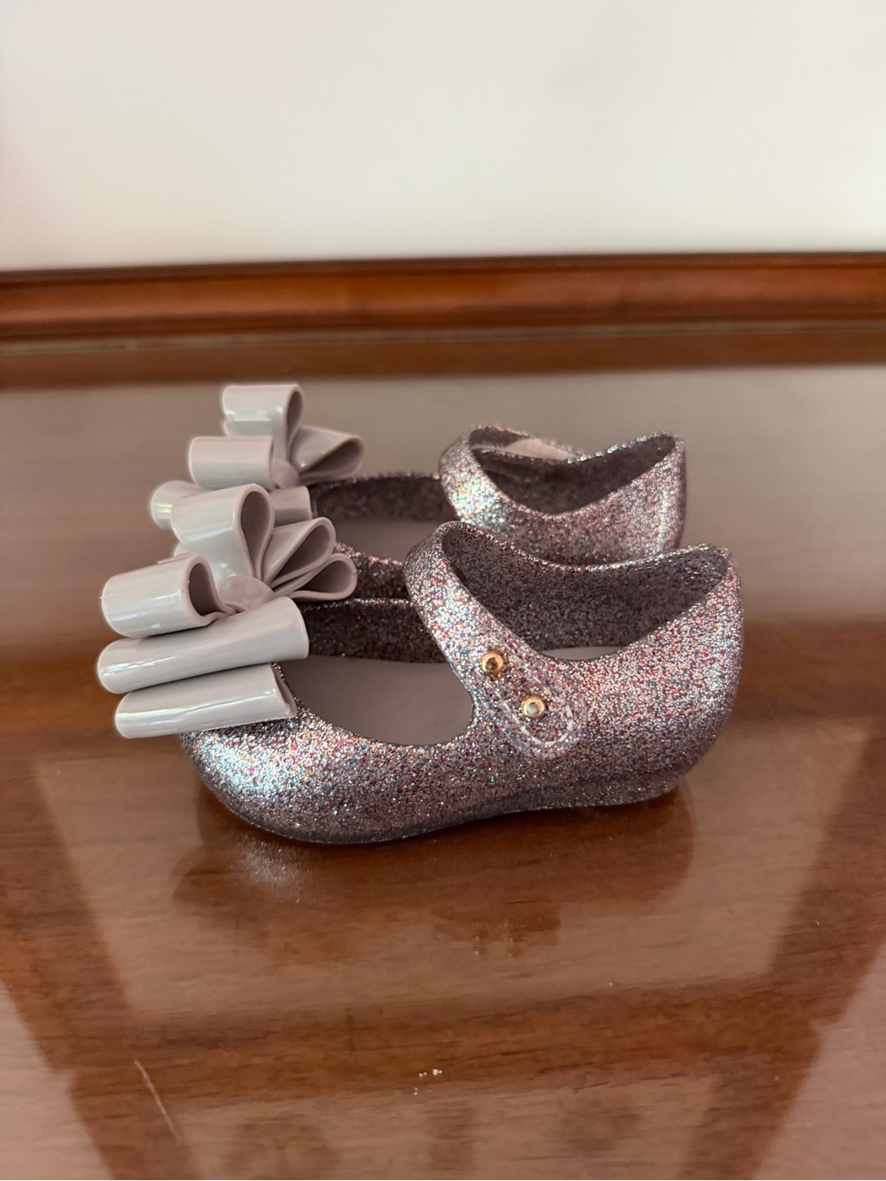 Mini Melissa Ultragirl Sweet Silver Glitter Bow Mary Jane Flats Toddler Size 5